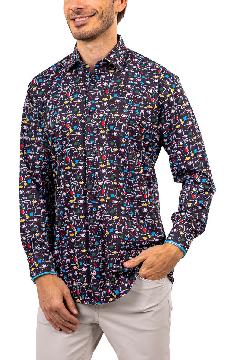 Maceoo Fibonacci Stretch Ascension 3322 Contemporary Fit Button-Up Shirt, Alternate, color, Black