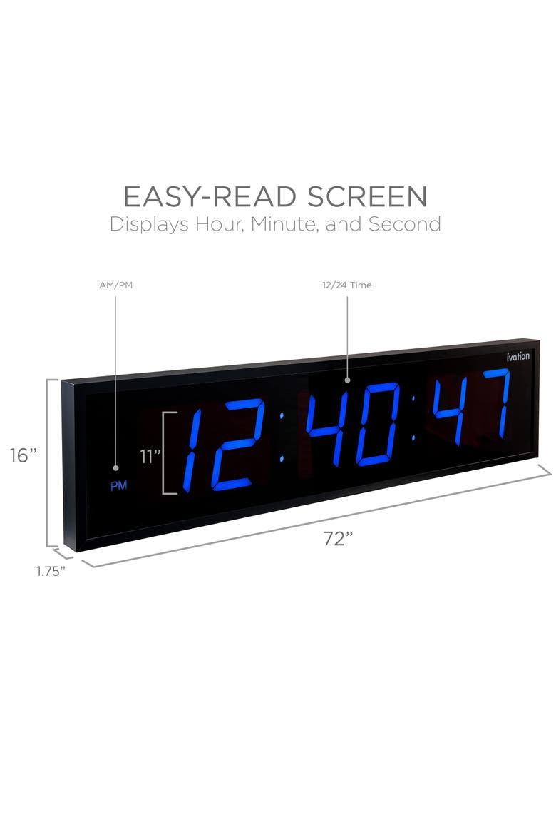 Large Digital Clock, 72 Led Wall Clock with Stopwatch, Alarms, Timer, Temp & Remote, Alternate, color, Blue