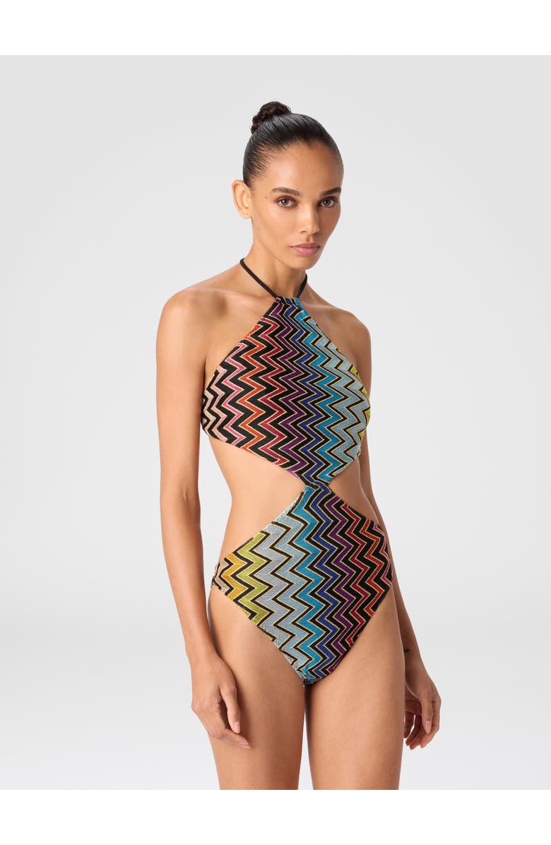 Missoni Geometric One-piece Swimsuit With Neck Tie, Alternate, color, Multicoloured
