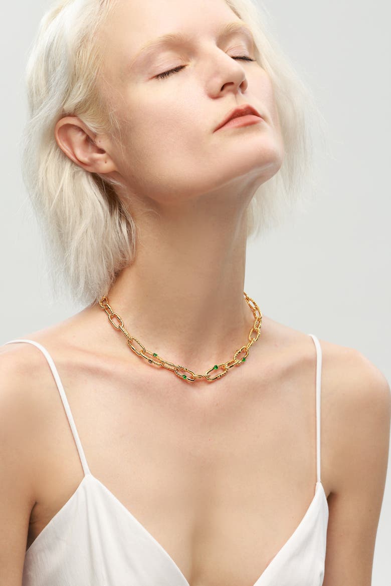 Double Colored Zirconia Necklace, Alternate, color, Gold