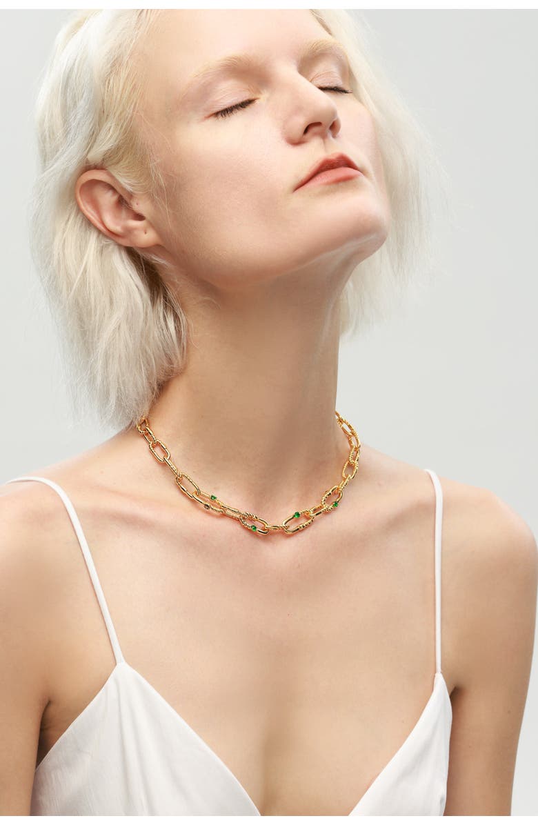 Classicharms Double Colored Zirconia Necklace, Alternate, color, Gold