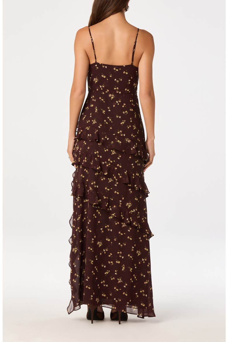 Abriella Ruffle Maxi Dress, Alternate, color, BROWN FLORAL