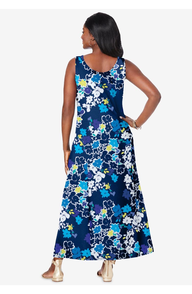 Jessica London Stretch Cotton Tank Maxi Dress, Alternate, color, Black Abstract Floral