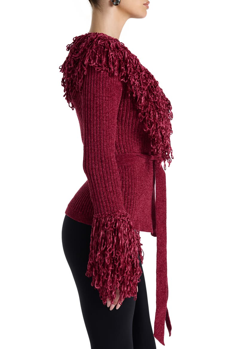 Fringe Tie Waist Chenille Cardigan, Alternate, color, CURRANT