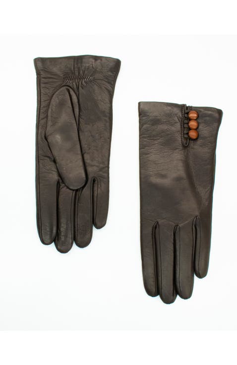 Leather Gloves with buttons in contrast color