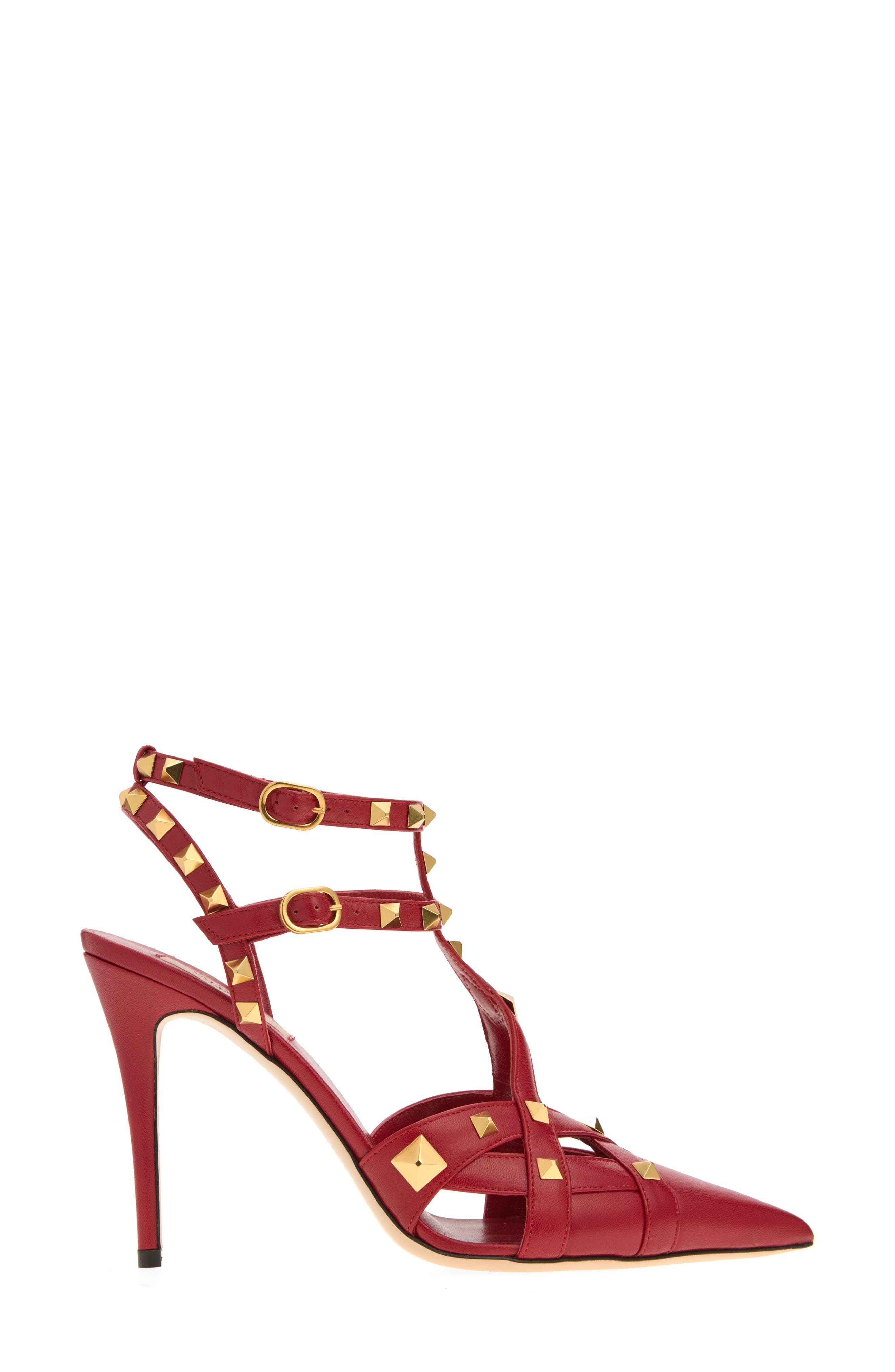 Studdy Leather Pump, Alternate, color, RED