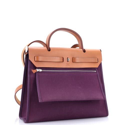 Pre-owned Hermes  Hermes Herbag Zip Leather And Toile 31 In Purple