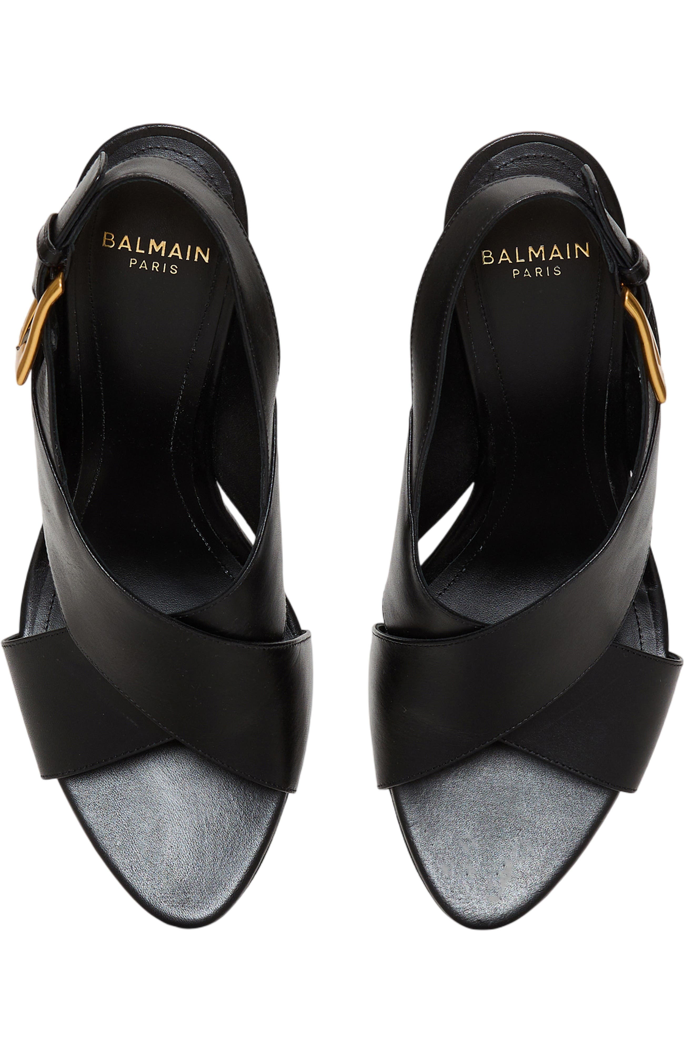 Balmain Anthem No Wedge smooth leather sandals, Alternate, color, Black