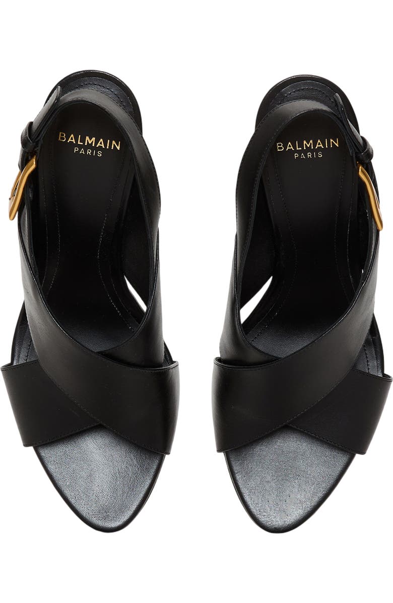 Balmain Anthem No Wedge smooth leather sandals, Alternate, color, Black