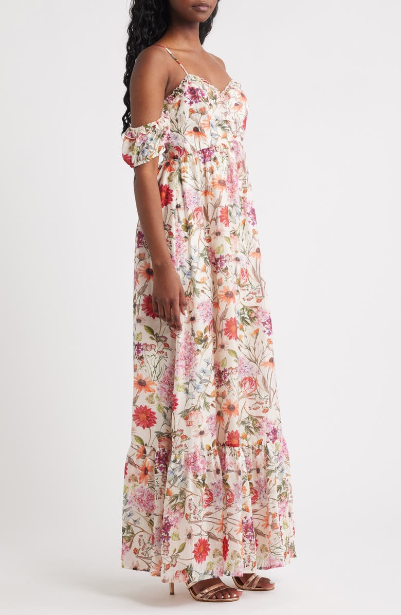 Lulus Panarea Floral Print Off the Shoulder Maxi Dress, Alternate, color, Multi Floral