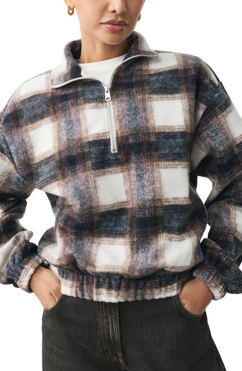Plaid Quarter Zip Sweatshirt