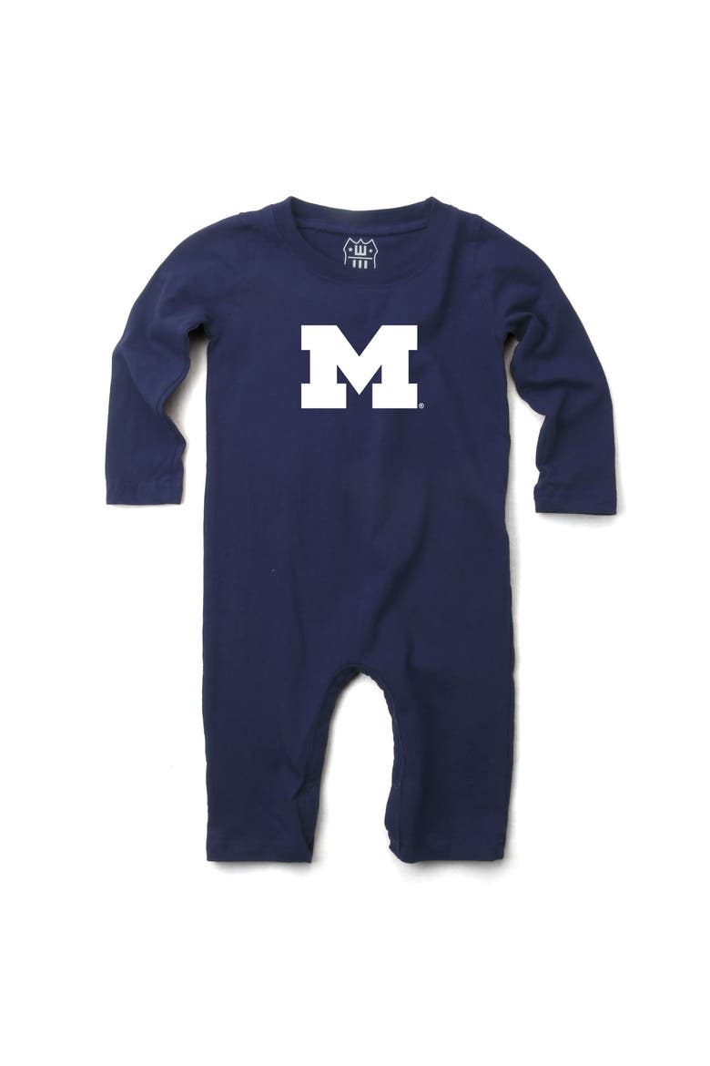 Infant Wes & Willy  Navy Michigan Wolverines Long Sleeve Romper, Main, color, Navy