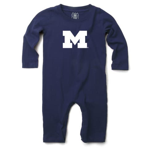 Infant Wes & Willy Navy Michigan Wolverines Long Sleeve Romper