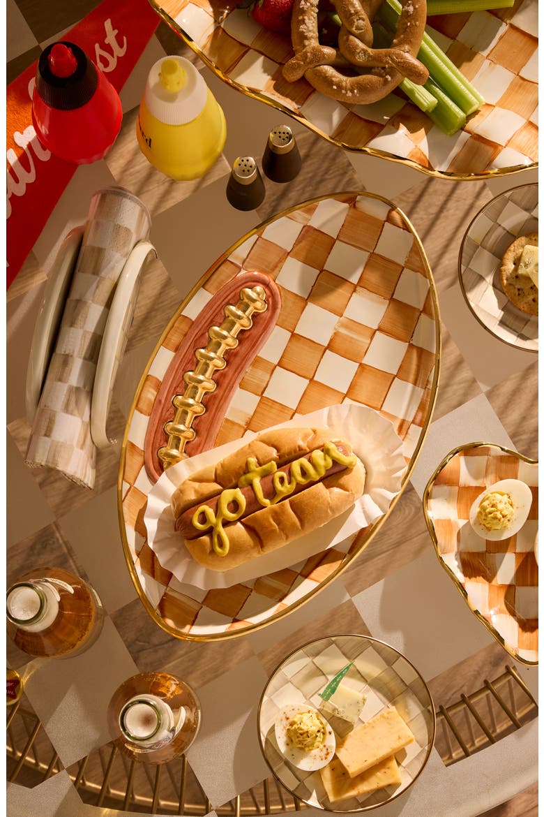 Ginger Check Football Ceramic Serving Tray, Alternate, color, ORANGE