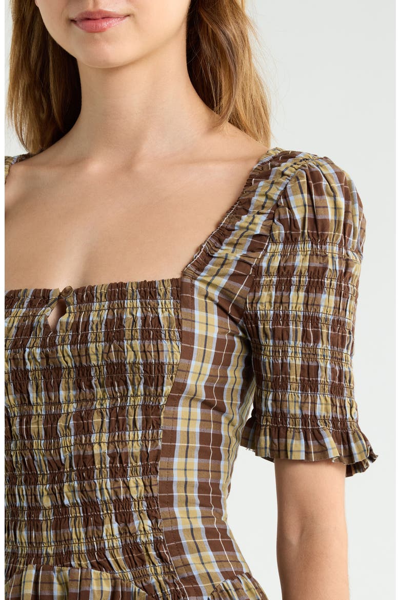 Emmy Check Organic Cotton Dress, Alternate, color, COCOA