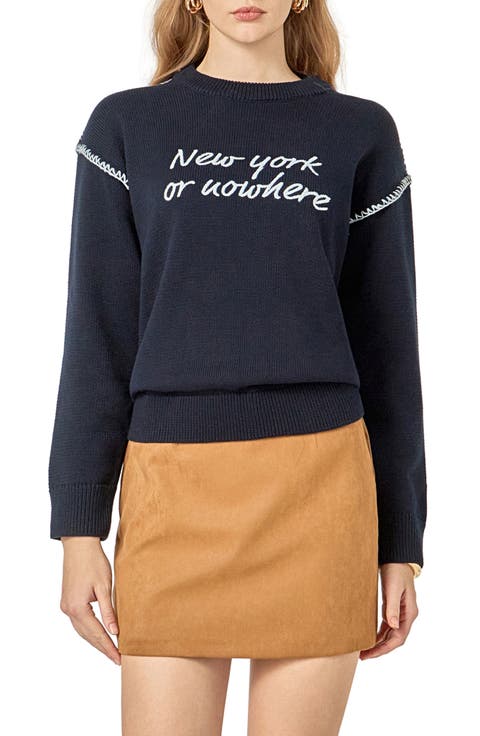New York Embroidered Cotton Sweater