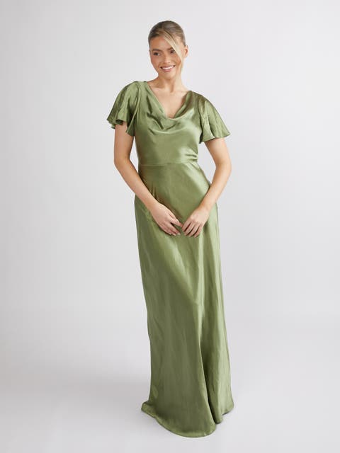 Flutter Sleeve Satin Bridesmaid Dress