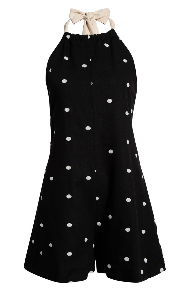 MAUDE CLUB Nica Polka Dot Romper, Alternate, color, Black Sand