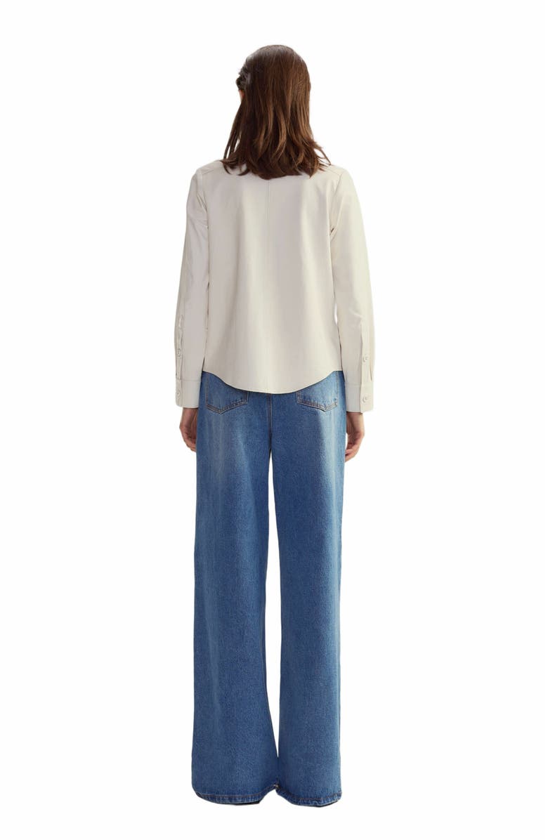 Cynthia Rowley Leather Button Up Shirt, Alternate, color, White