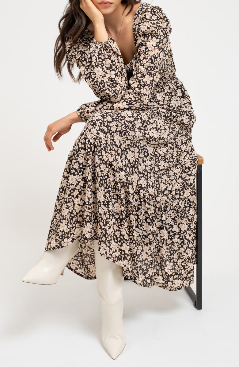 AUGUST SKY Floral Smocked Long Sleeve Maxi Dress, Alternate, color,