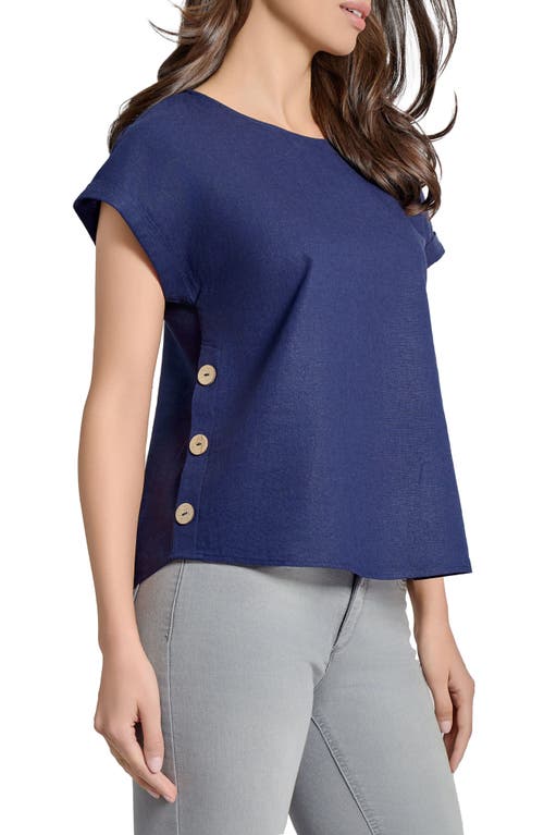 Jones New York Side Button Detail Linen Blend Top In Pacific Navy