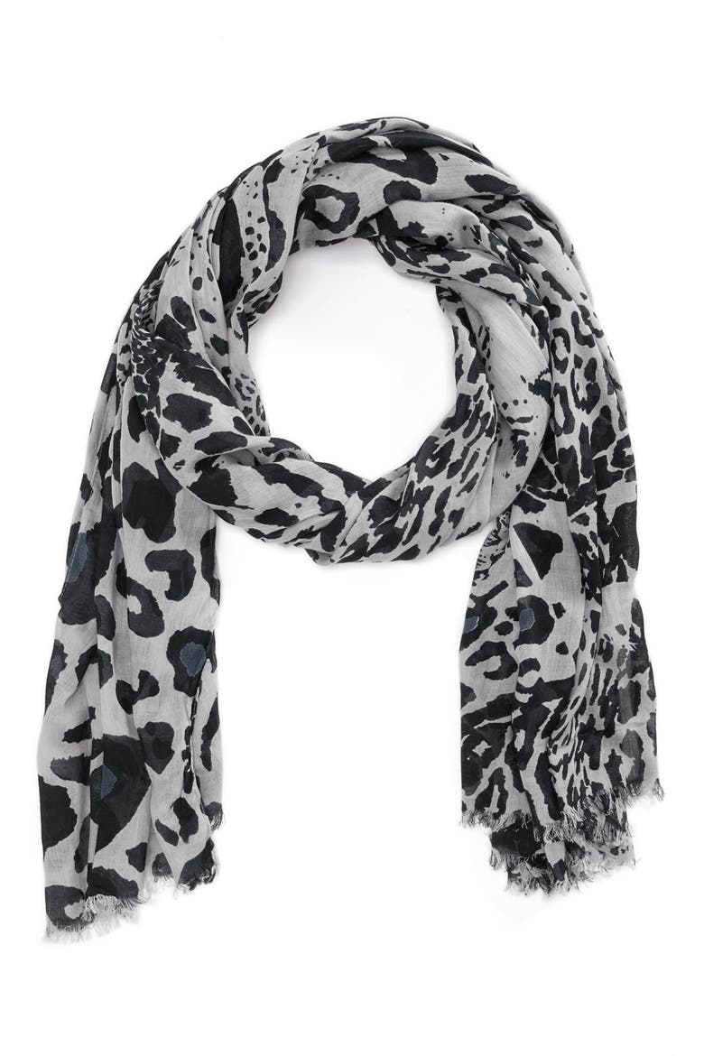 'Dancing Leopard' Scarf, Main, color, BLACK