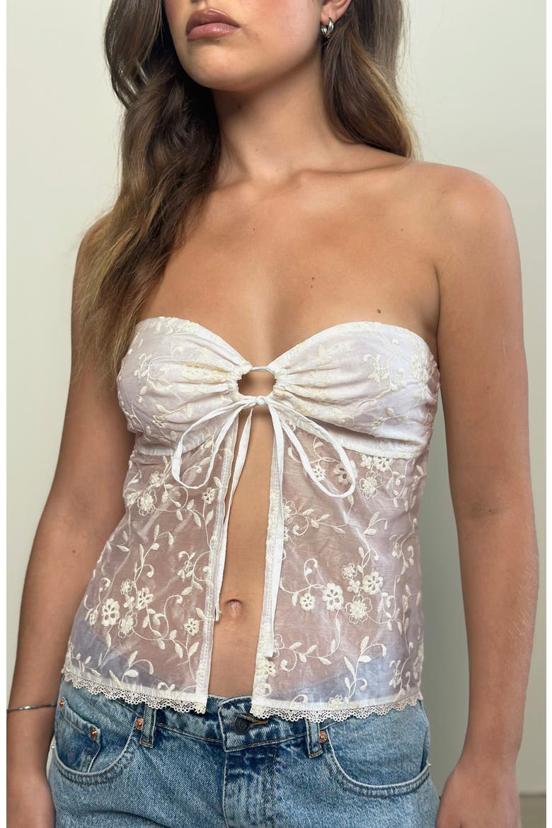 Gretaili Strapless Sheer Embroidered Split Front Top, Alternate, color, FRESIA BRODERIE IVORY