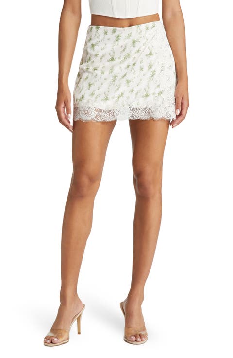 Noemie Floral Lace Trim Satin Skirt