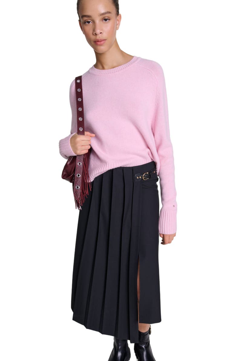 maje Asymmetrical long pleated skirt, Alternate, color, 