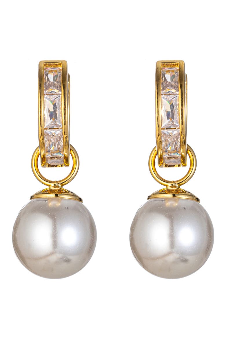 Alessia CZ & Glass Pearl Drop Earrings, Main, color, GOLD