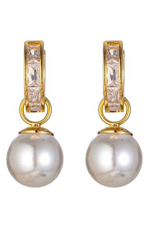 Alessia CZ & Glass Pearl Drop Earrings