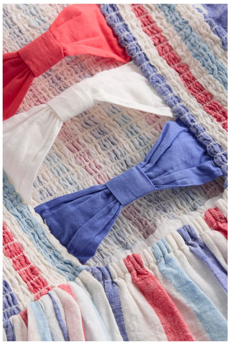 Kids' Bow Back Shirred Dress, Alternate, color, BRIGHT BLUE/ POPPY RED STRIPE