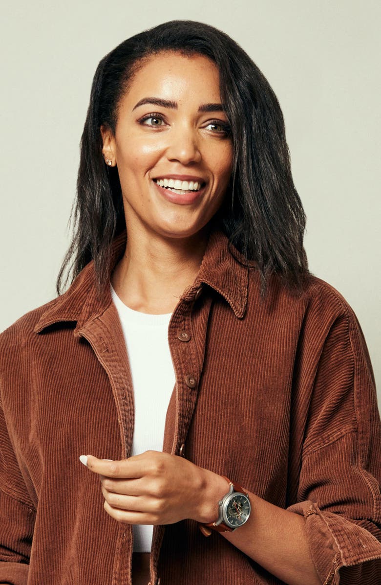 Nixon Spectra Skeleton Dial Leather Bracelet Watch, 40mm, Alternate, color, 