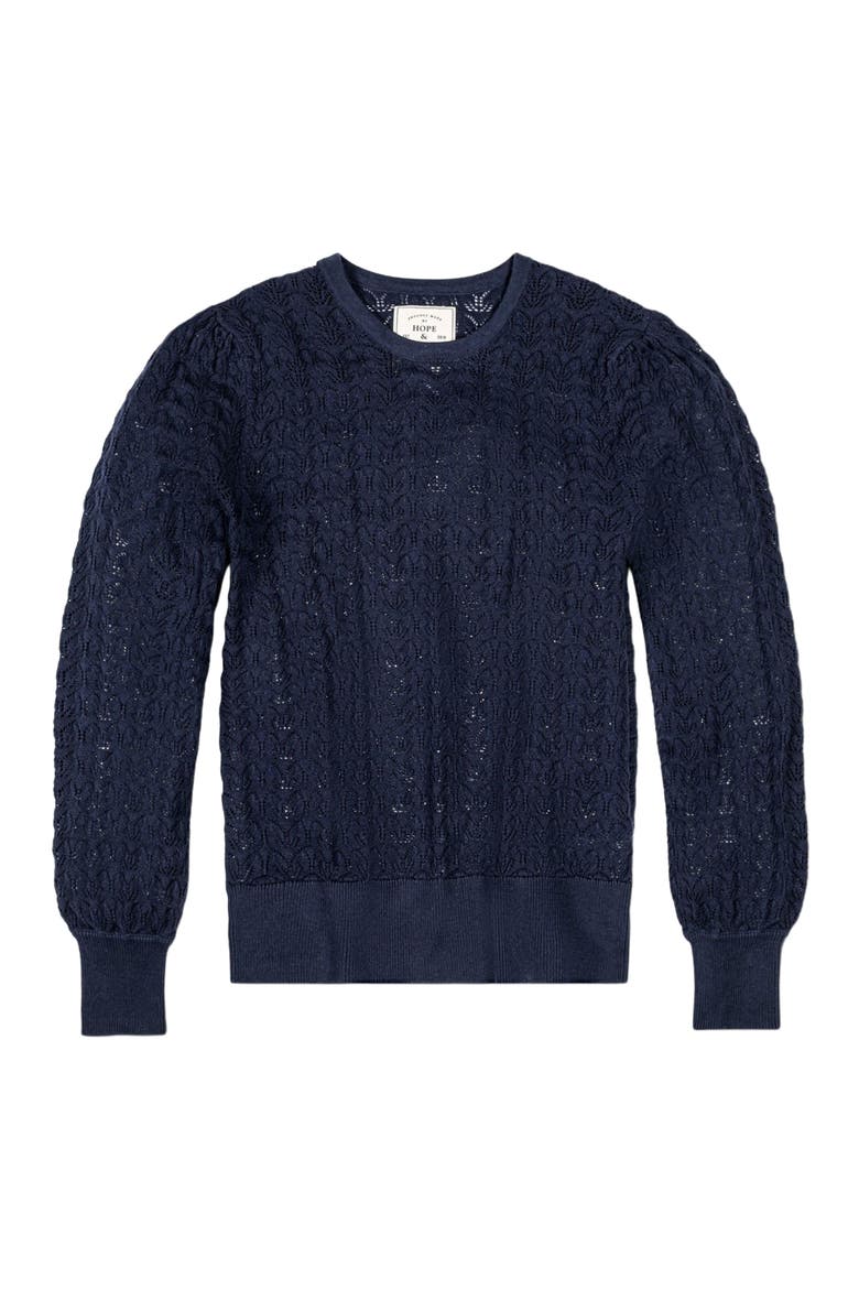 Women's Organic Pointelle Sweater, Alternate, color, Navy Leaf Pointelle