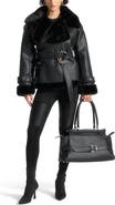 Manière De Voir Charlene Leather and Plush Wrap Belted Jacket