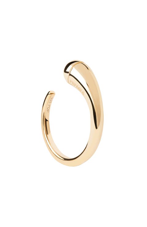 【LB掲載】PDPAOLA◆新作 カラフルクォーツ付オープンリング◆WH Gold-plated half sphere ring topped with an oval grey