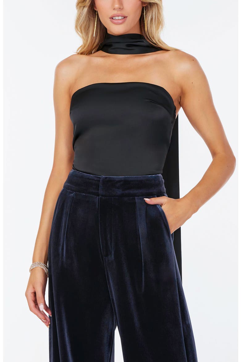 Hailey Satin Scarf Top, Main, color, Black