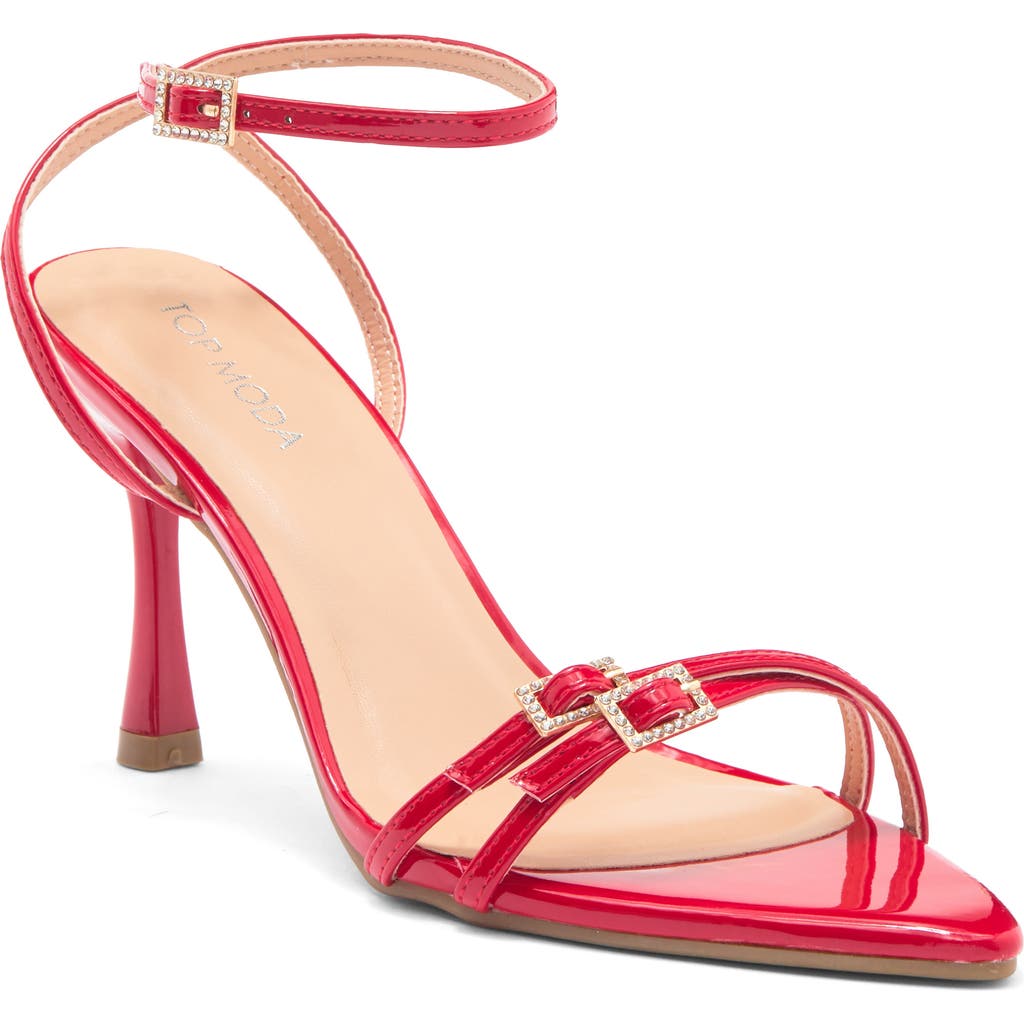 Top Guy Shoes Wynn Buckle Pointed Toe Sandal In Red Patent