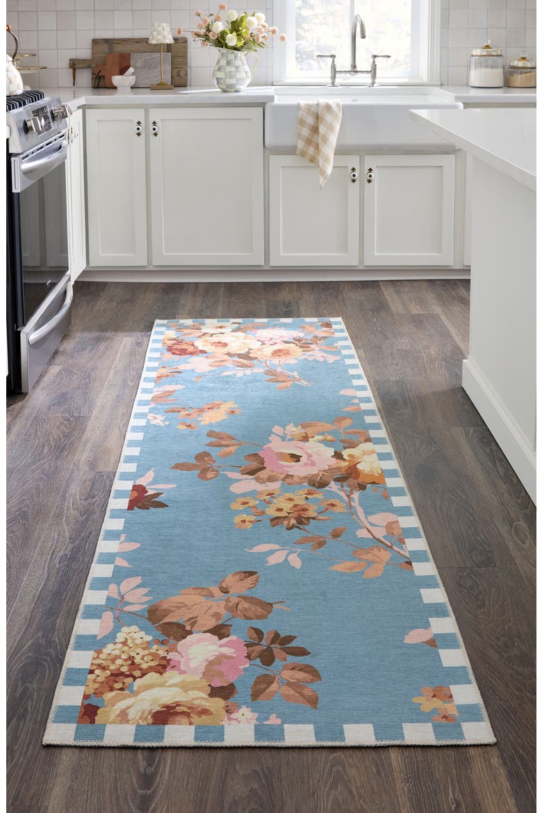 Slate Wild Rose Washable Rug, Alternate, color, BLUE