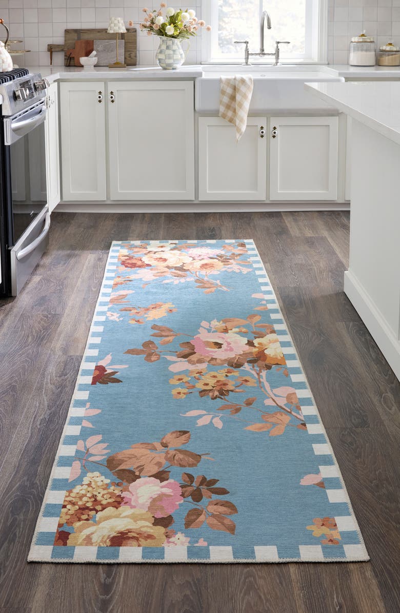MACKENZIE CHILDS Slate Wild Rose Washable Rug, Alternate, color, Blue