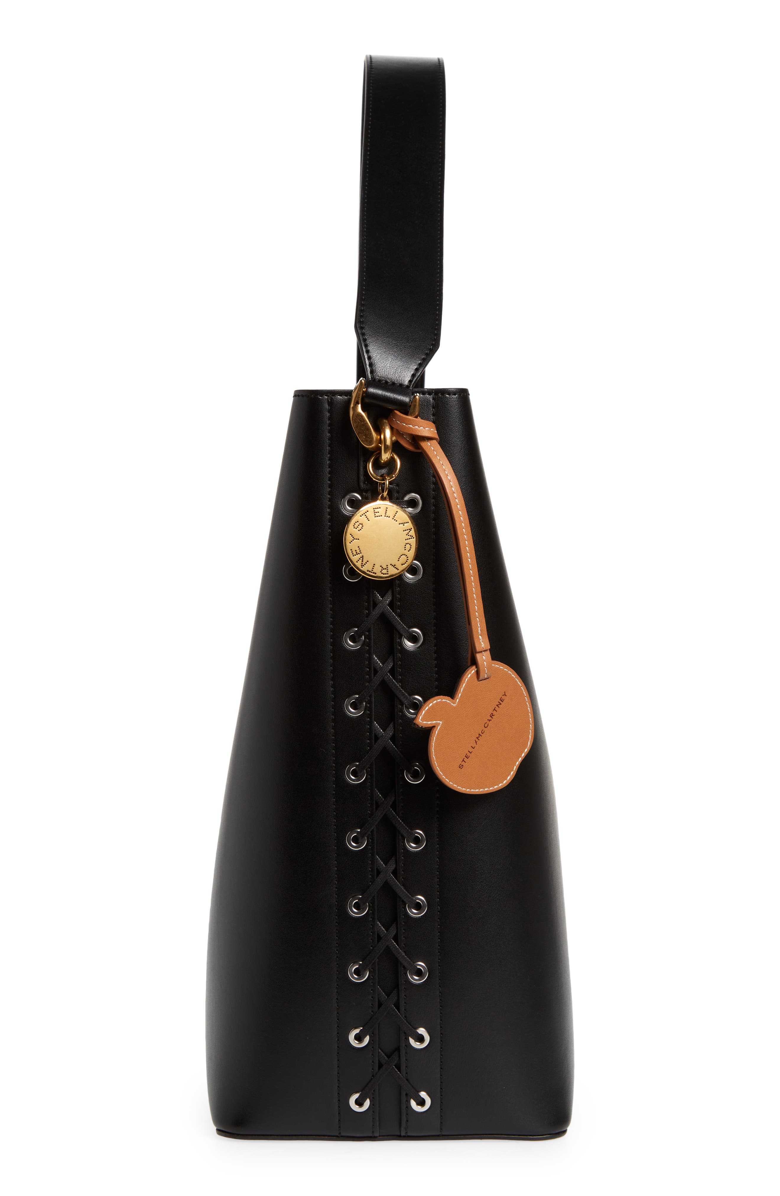 Stella McCartney Frayme Laced Faux Leather Tote, Alternate, color, Black