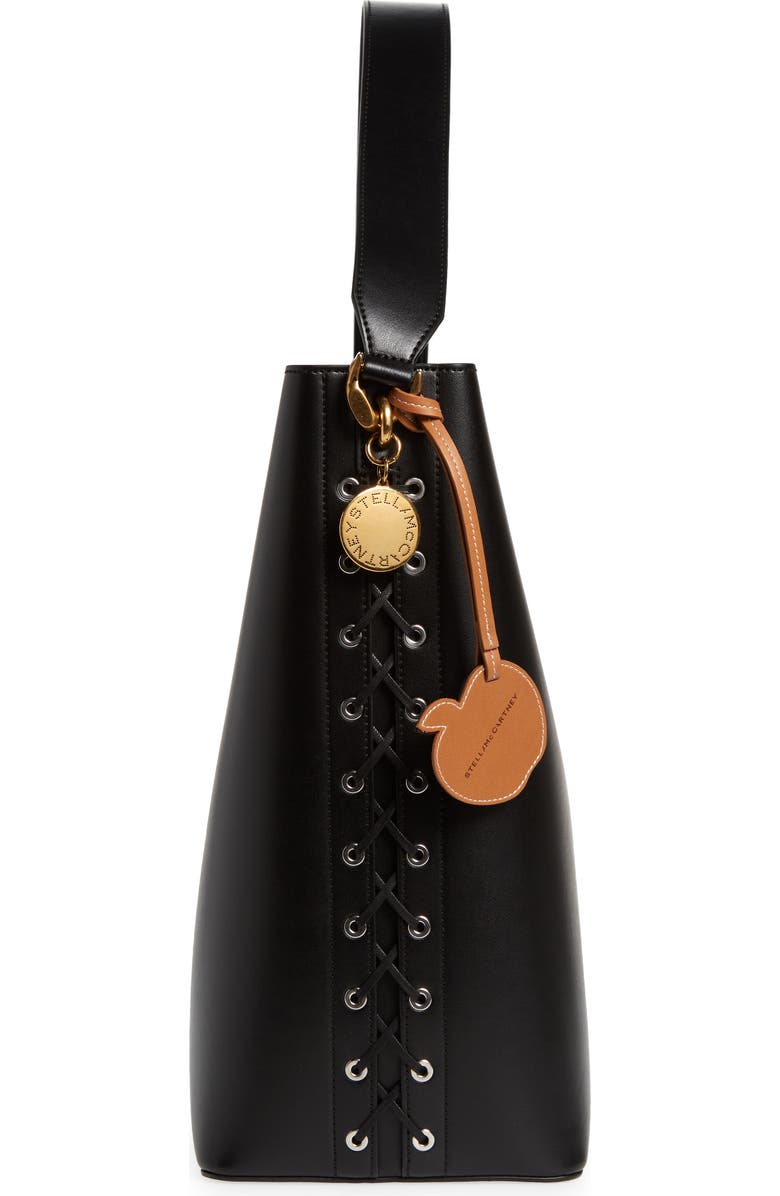 Stella McCartney Frayme Laced Faux Leather Tote, Alternate, color, Black