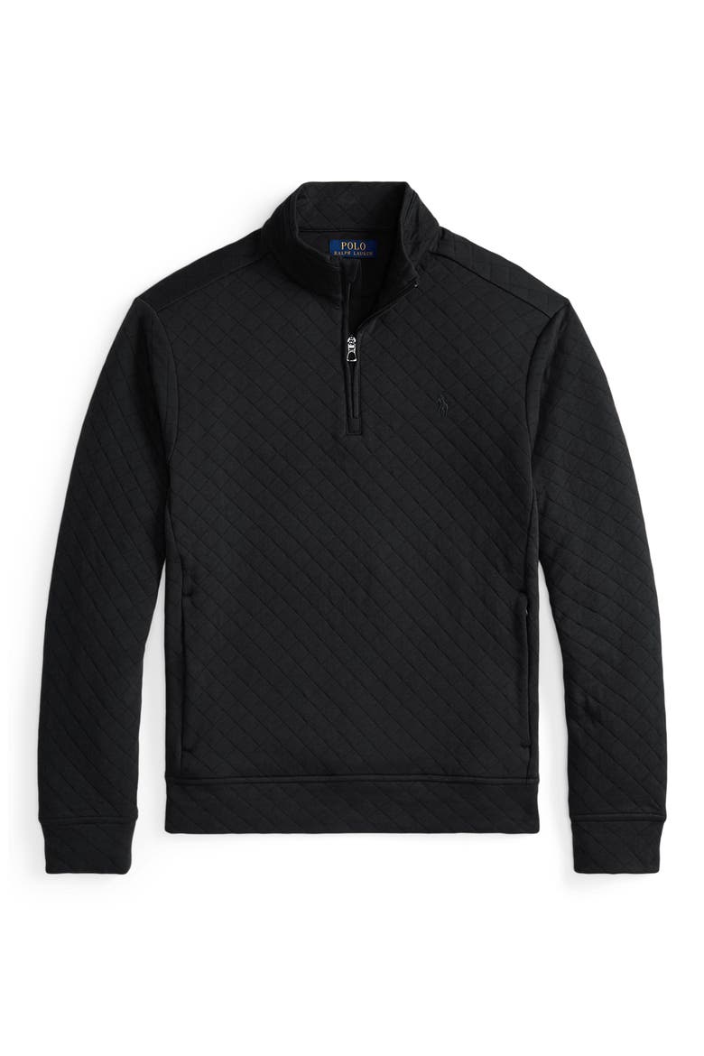 Micro Quilted Cotton Quarter Zip Pullover, Alternate, color, POLO BLACK