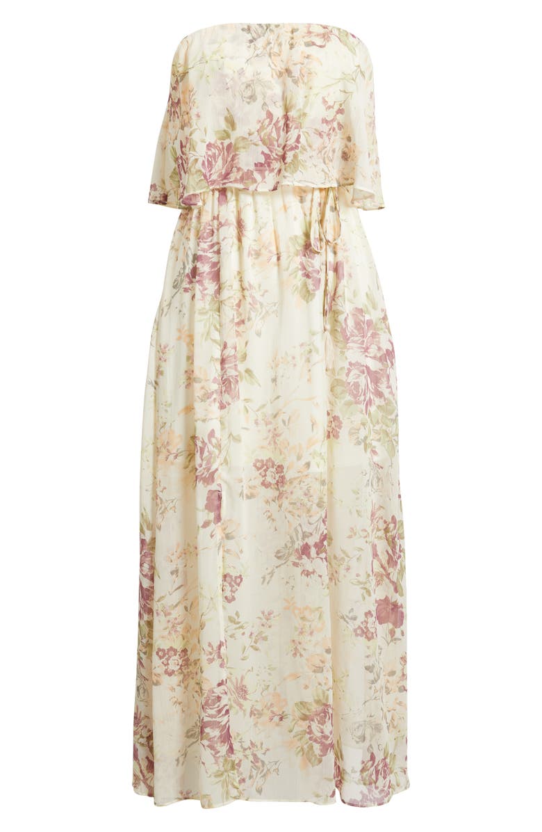 Chelsea28 Tie Waist Strapless Chiffon Maxi Dress, Alternate, color, Light Pink Floral