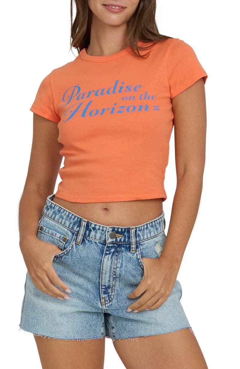 Billabong Paradise Horizon Cotton Graphic Baby Tee, Main, color, Saffron