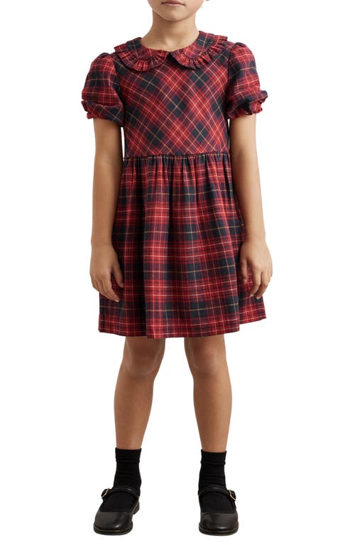 Reiss Red Demi Checked Puff-sleeve Cotton Mini Dress 3-9 In Red