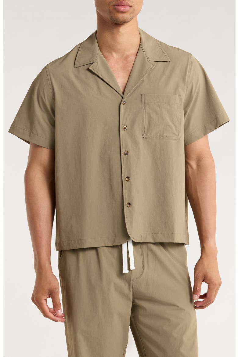 Tim Stretch Nylon Camp Shirt, Main, color, OLIVE