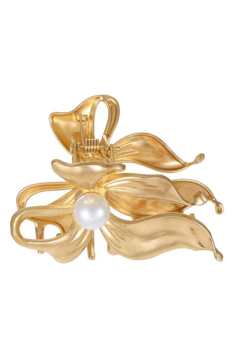 Faux Pearl Bow Claw Clip