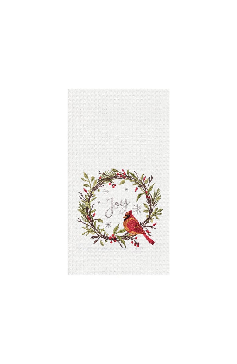 C&F Home Joy Cardinal Embroidered Waffle Weave Kitchen Towel, Main, color, White