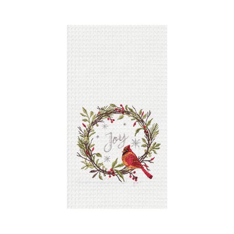 Joy Cardinal Embroidered Waffle Weave Kitchen Towel